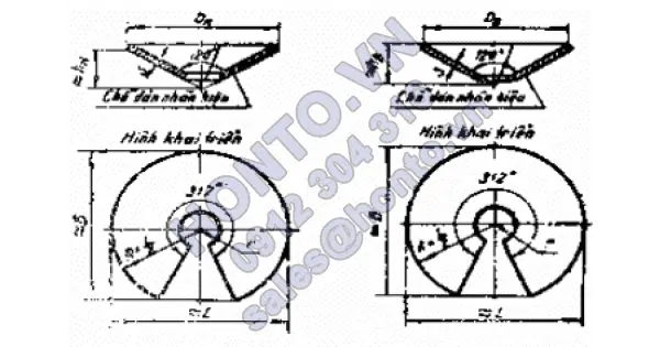 Đáy côn không gấp mép có đỉnh 120o - kích thước cơ bản